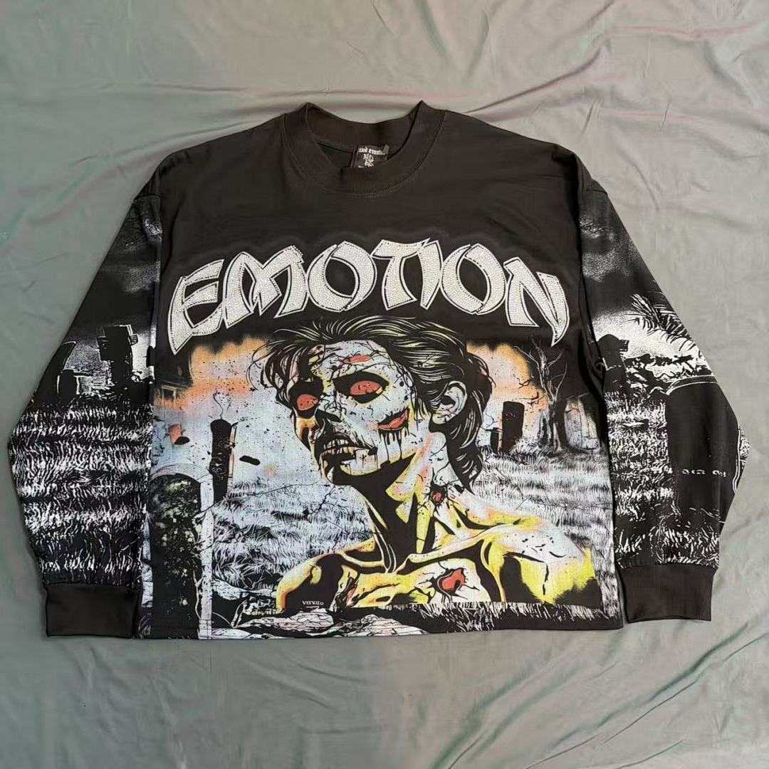 MIXED EMOTION Distressed Character Graphic Long Sleeve Top