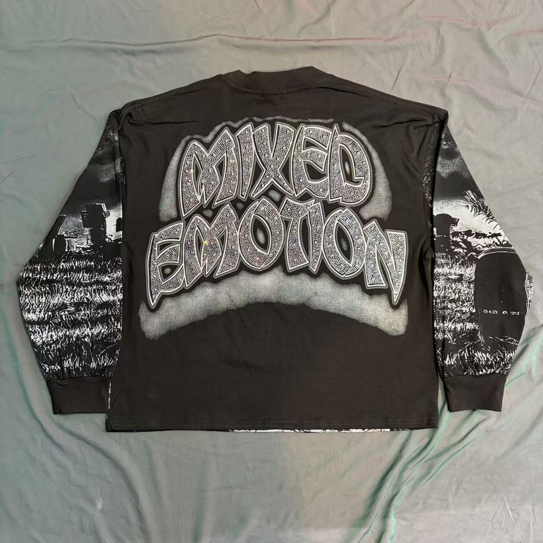 MIXED EMOTION Distressed Character Graphic Long Sleeve Top