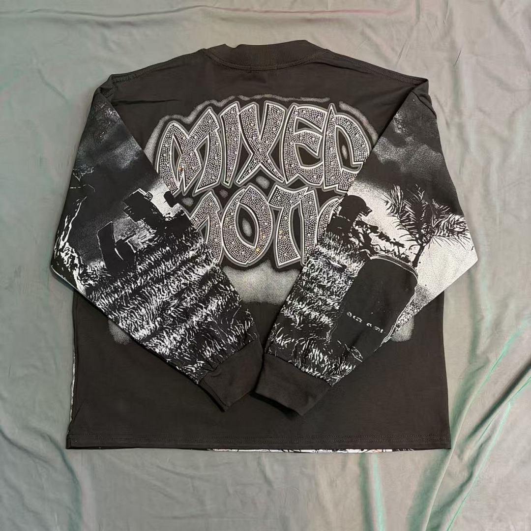 MIXED EMOTION Distressed Character Graphic Long Sleeve Top