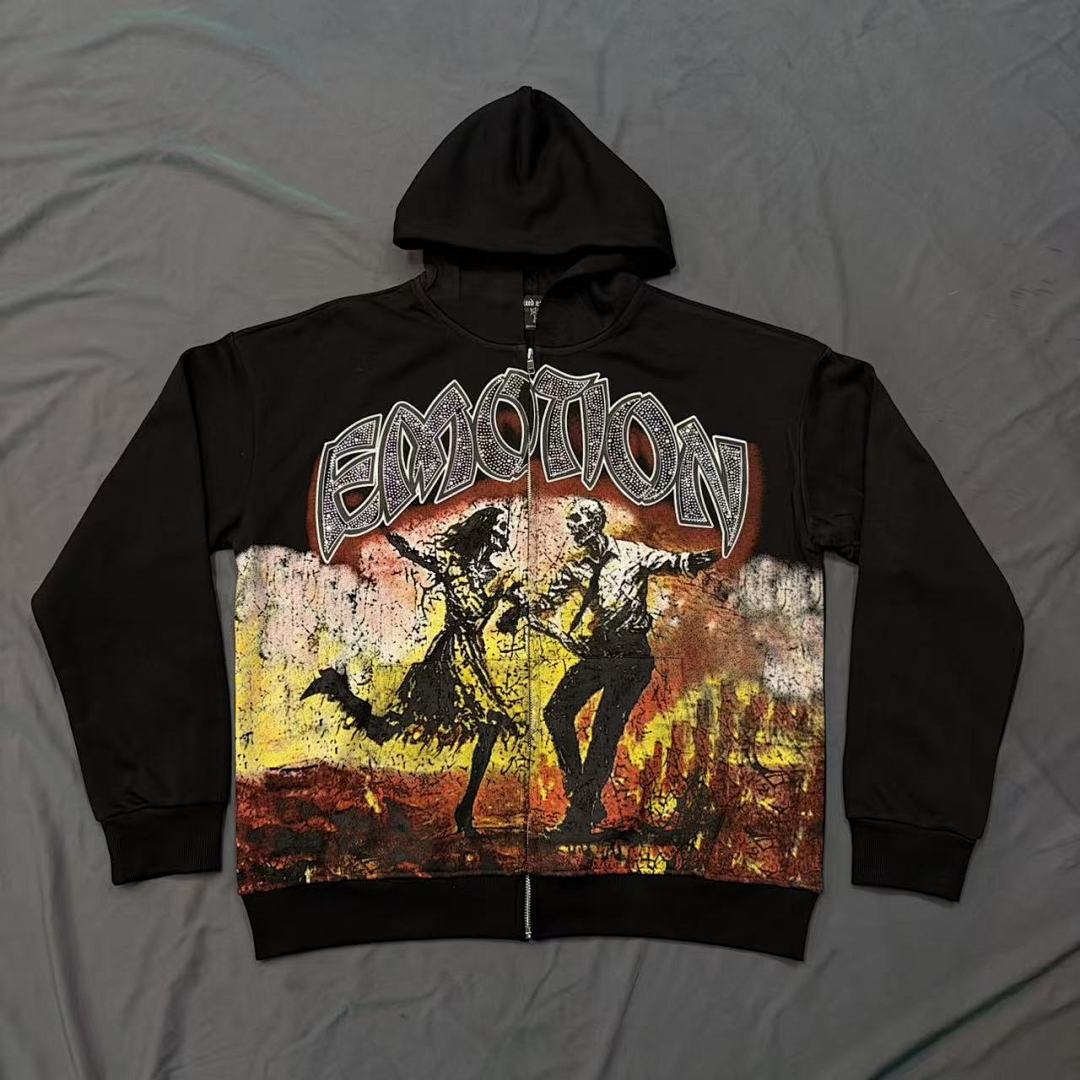 MIXED EMOTION Gothic Character Graphic Zip Hoodie