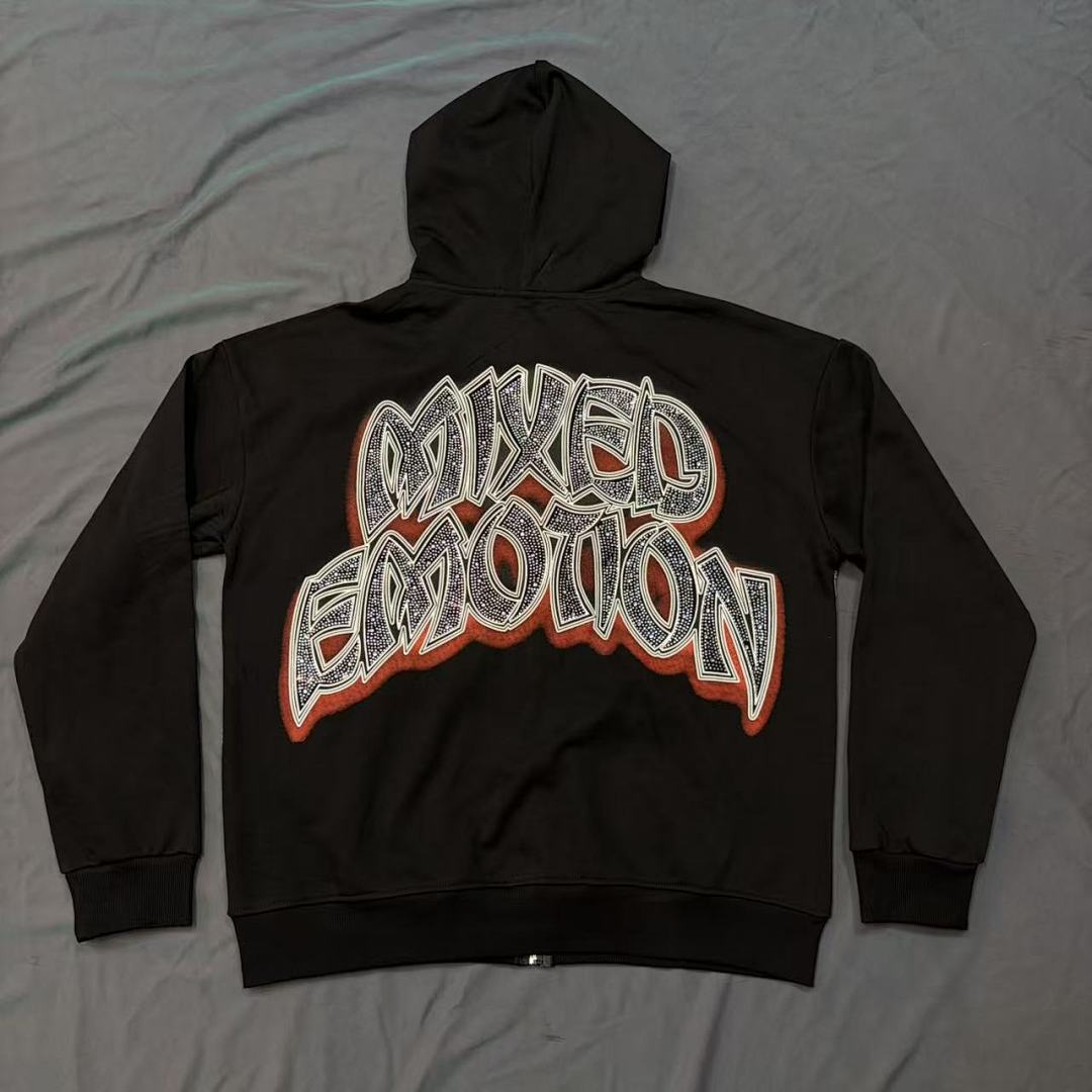 MIXED EMOTION Gothic Character Graphic Zip Hoodie