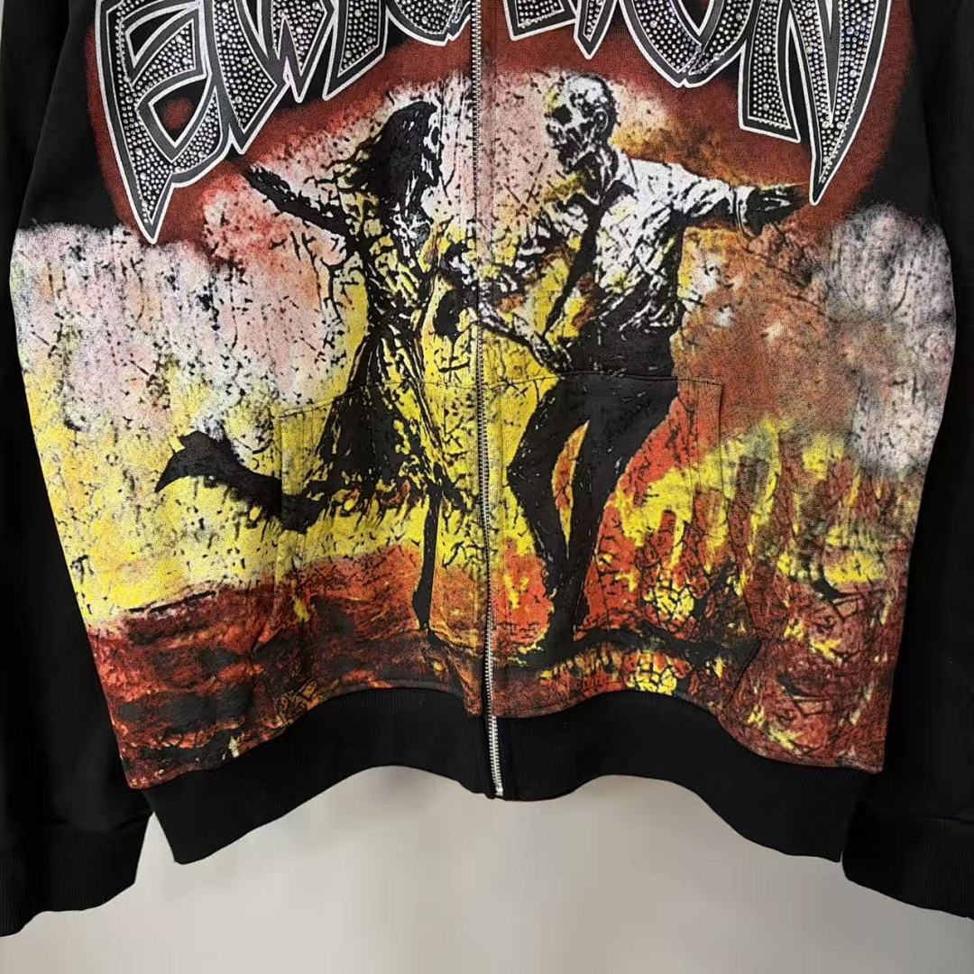 MIXED EMOTION Gothic Character Graphic Zip Hoodie