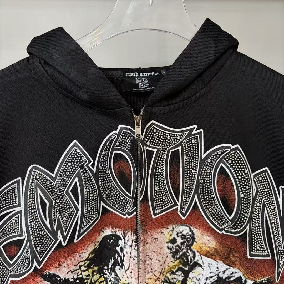 MIXED EMOTION Gothic Character Graphic Zip Hoodie