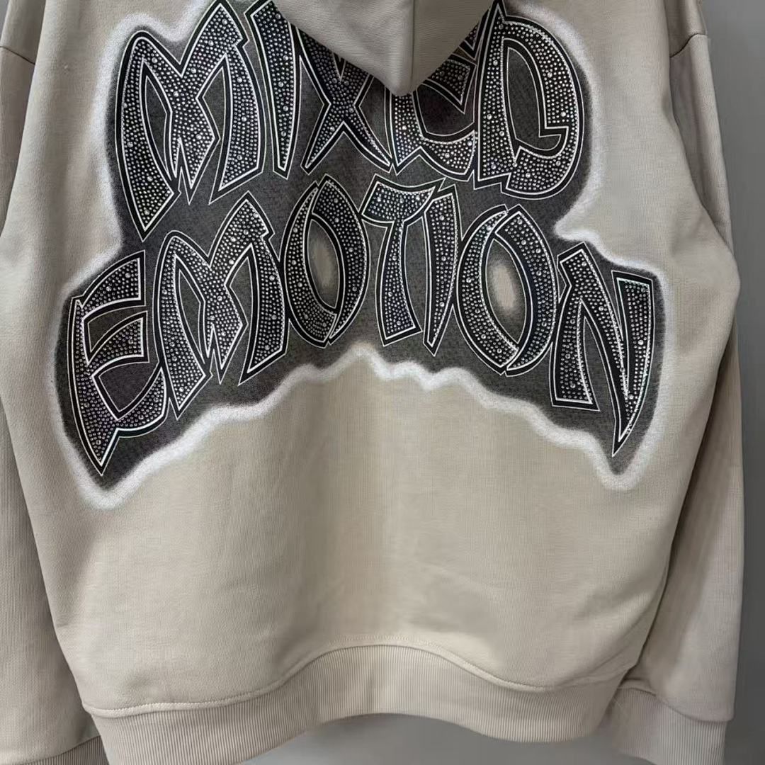 MIXED EMOTION Vintage Artwork Graphic Zip Hoodie