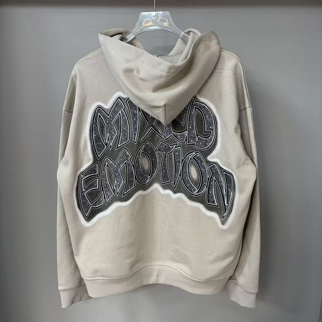 MIXED EMOTION Vintage Artwork Graphic Zip Hoodie