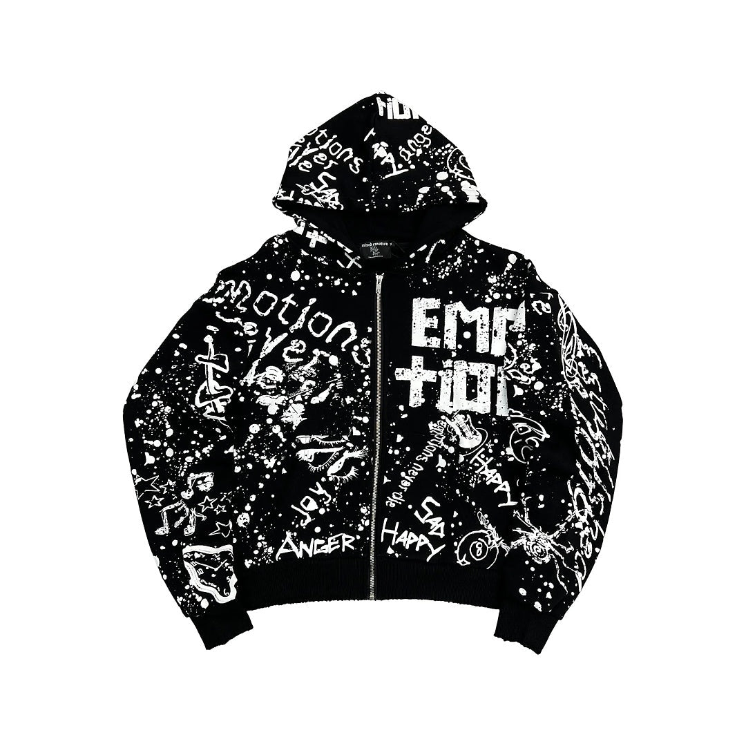 MIXED EMOTION Graphic Monogram Zip-Up Hoodie