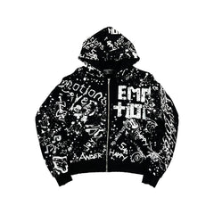 MIXED EMOTION Graphic Monogram Zip-Up Hoodie