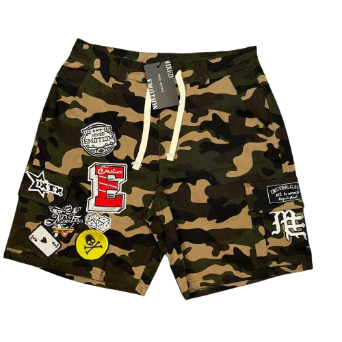 MIXED EMOTION Graphic Patchwork Cargo Casual Shorts