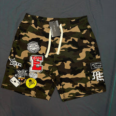 MIXED EMOTION Graphic Patchwork Cargo Casual Shorts
