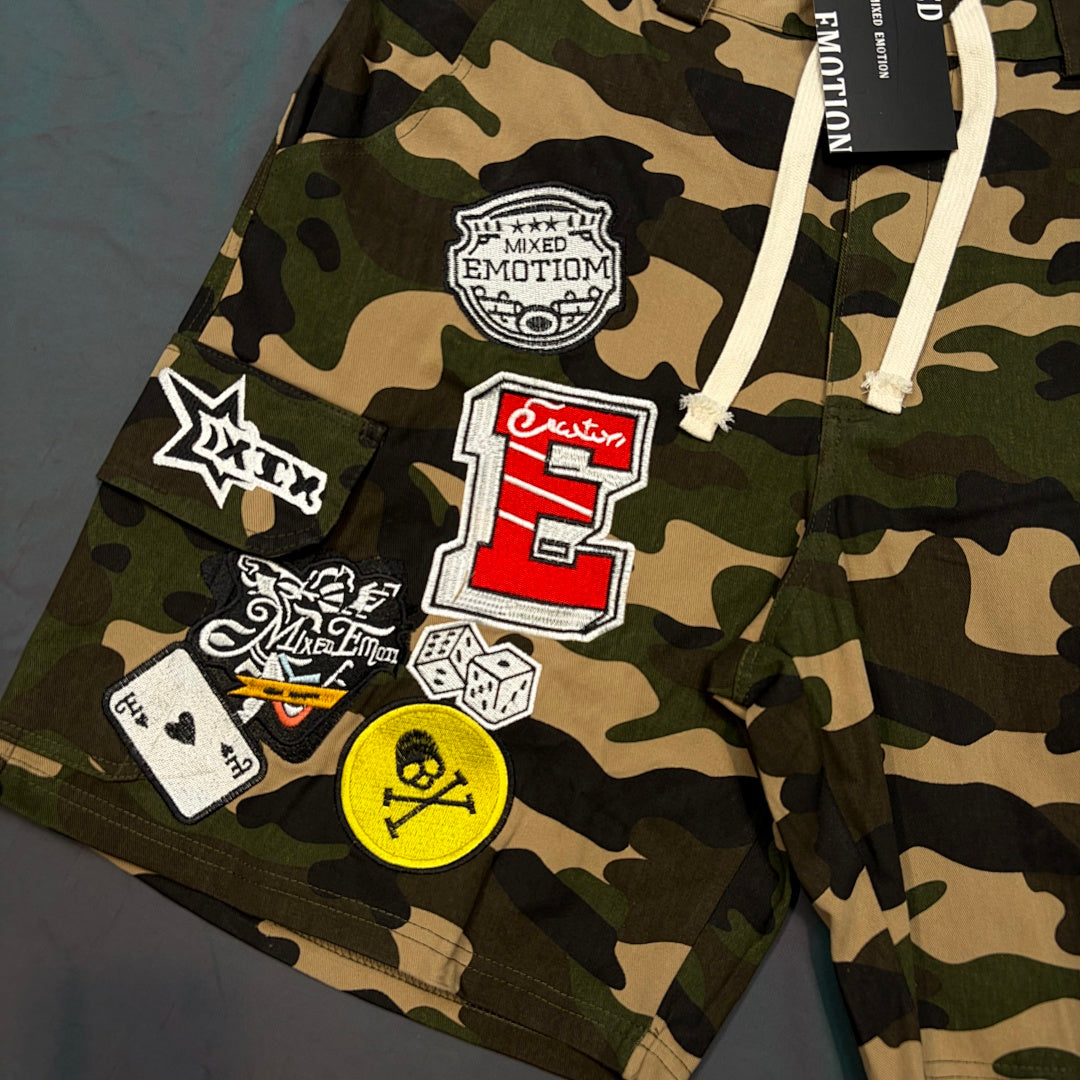 MIXED EMOTION Graphic Patchwork Cargo Casual Shorts