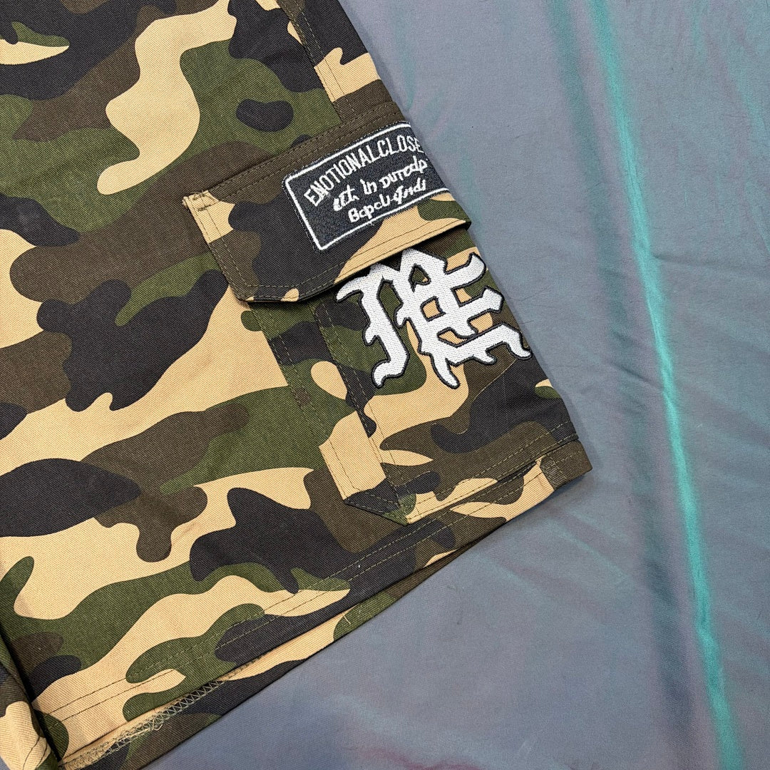 MIXED EMOTION Graphic Patchwork Cargo Casual Shorts