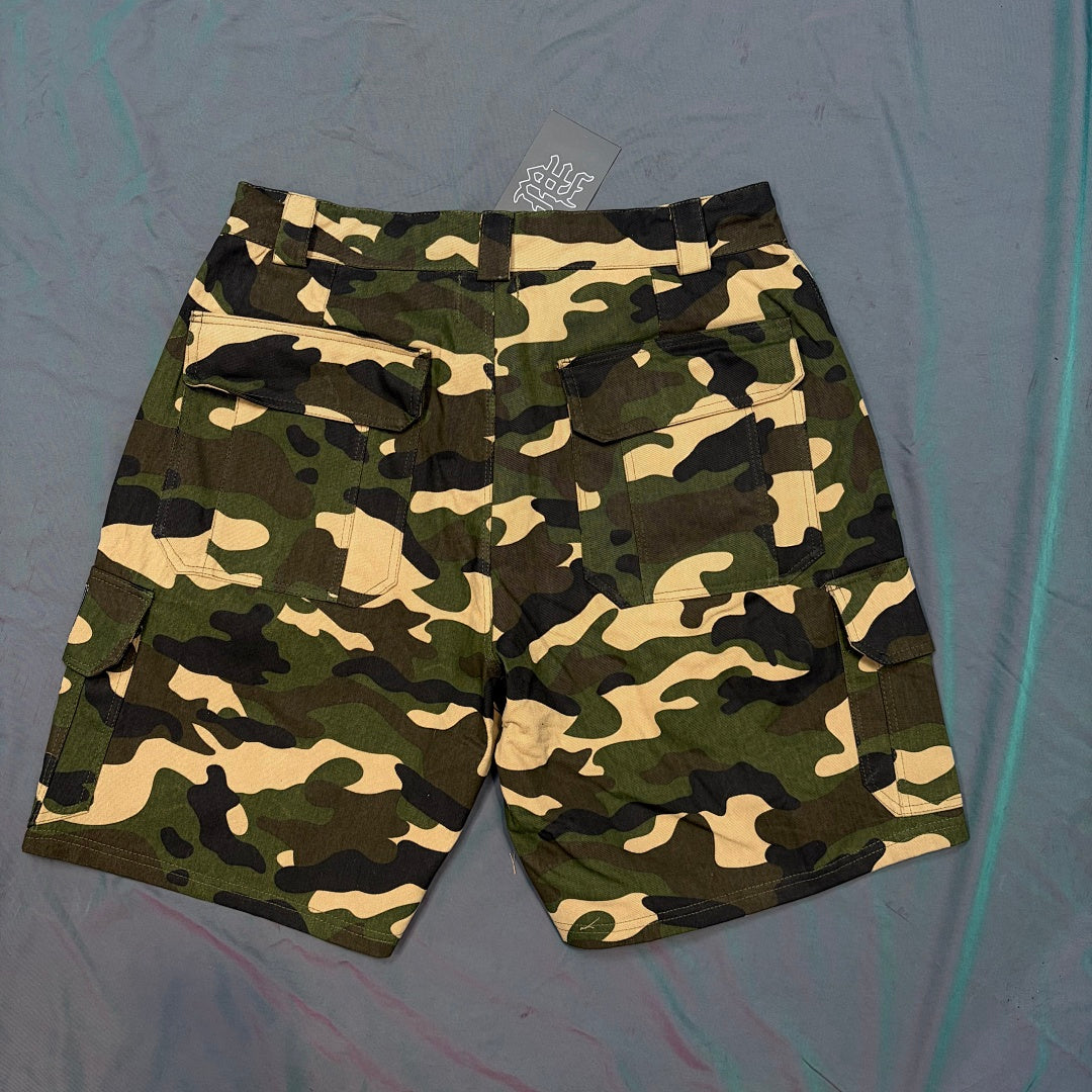 MIXED EMOTION Graphic Patchwork Cargo Casual Shorts