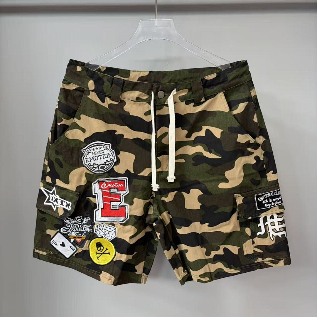 MIXED EMOTION Graphic Patchwork Cargo Casual Shorts