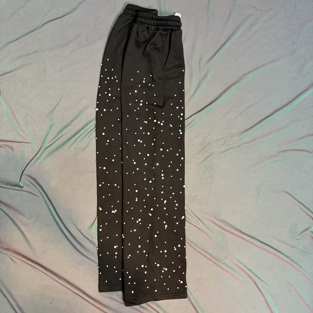 MIXED EMOTION Rhinestone Letter Graphic Relaxed Sweatpants