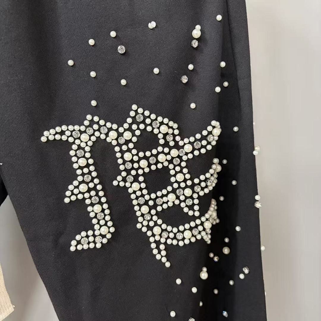 MIXED EMOTION Rhinestone Letter Graphic Relaxed Sweatpants