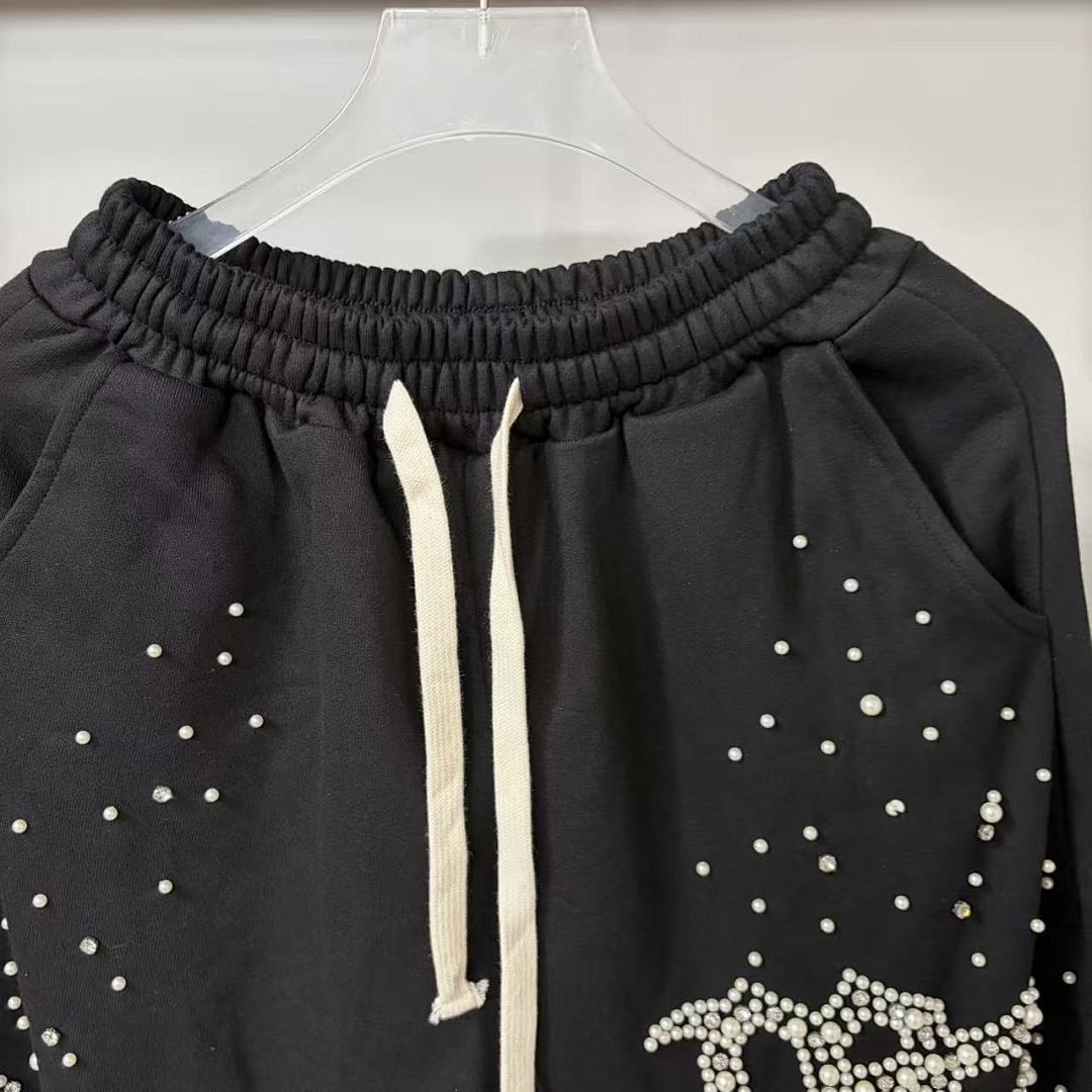 MIXED EMOTION Rhinestone Letter Graphic Relaxed Sweatpants