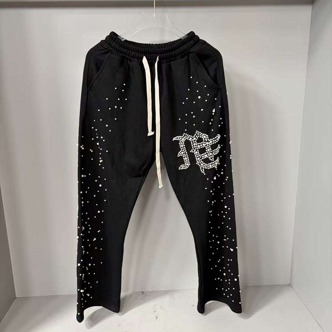 MIXED EMOTION Rhinestone Letter Graphic Relaxed Sweatpants