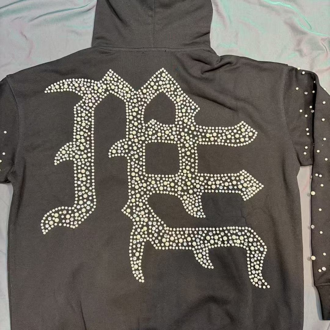 MIXED EMOTION Rhinestone Cross Graphic Zip Hoodie
