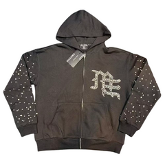 MIXED EMOTION Rhinestone Cross Graphic Zip Hoodie