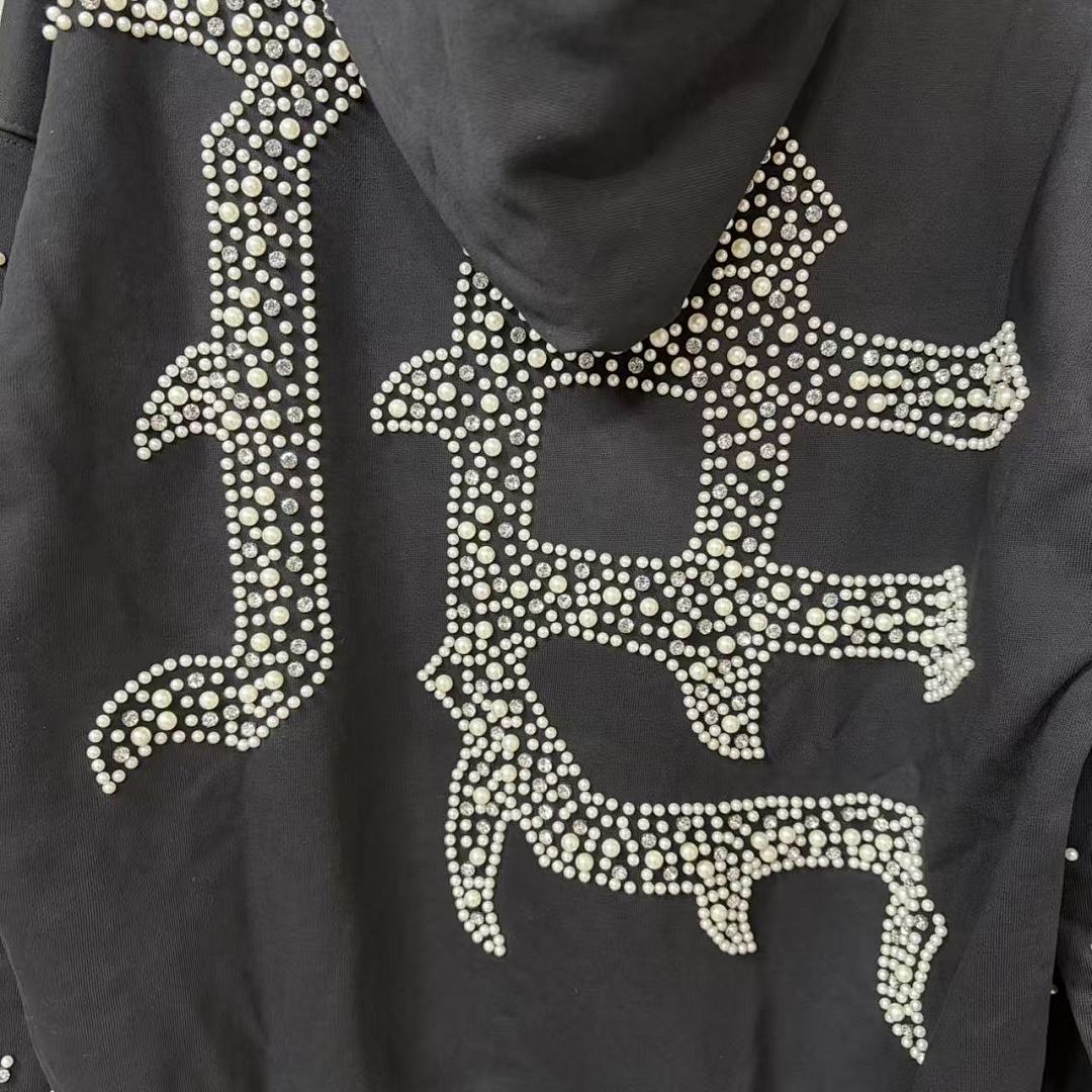 MIXED EMOTION Rhinestone Cross Graphic Zip Hoodie