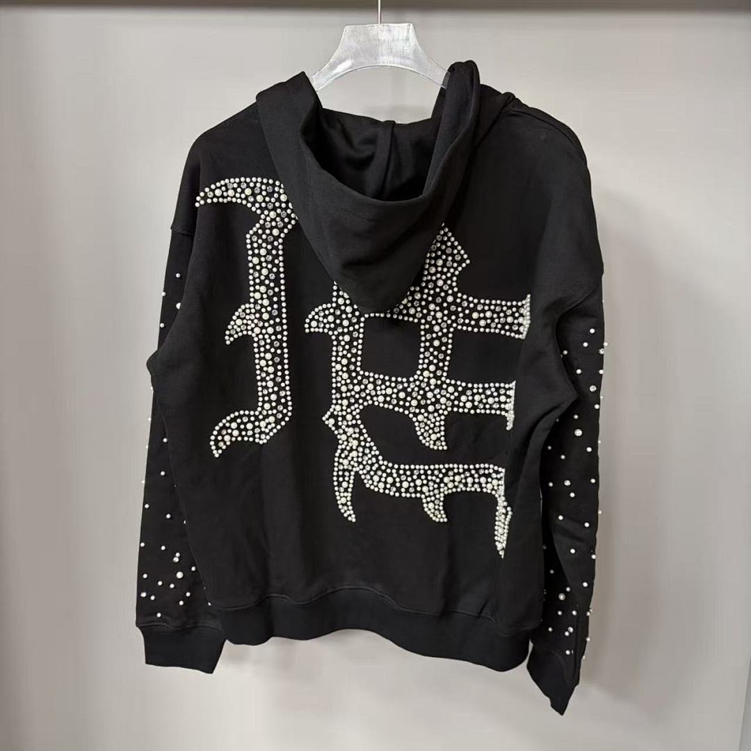 MIXED EMOTION Rhinestone Cross Graphic Zip Hoodie