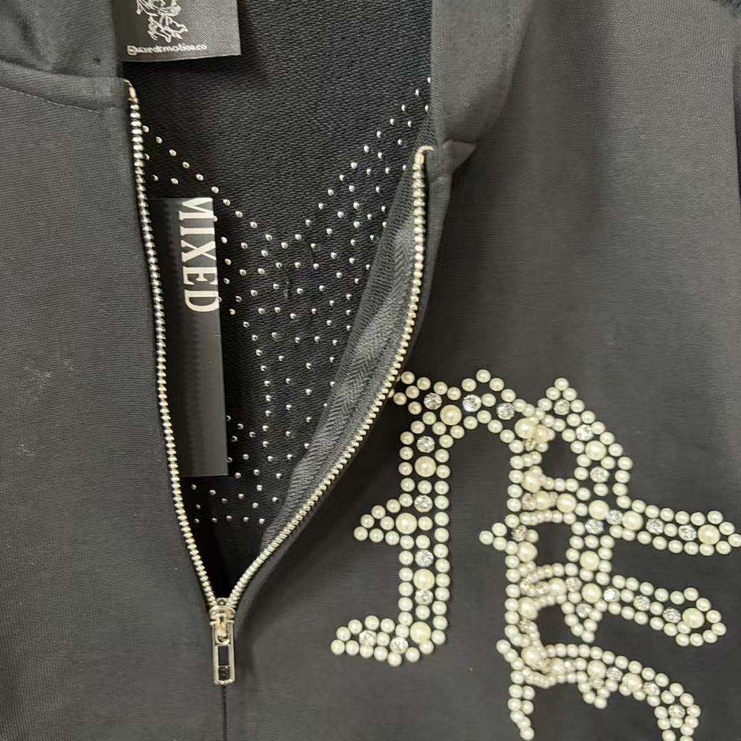 MIXED EMOTION Rhinestone Cross Graphic Zip Hoodie