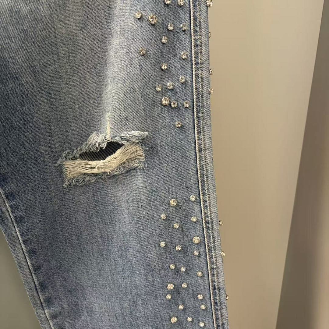 MIXED EMOTION Studded Distressed Double-Tone Jeans