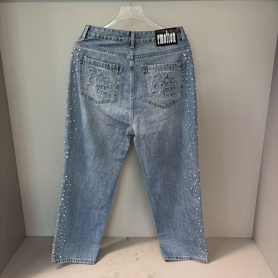 MIXED EMOTION Studded Distressed Double-Tone Jeans