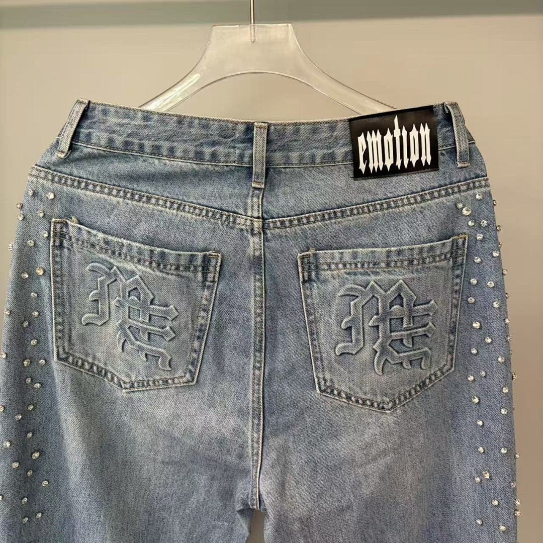MIXED EMOTION Studded Distressed Double-Tone Jeans