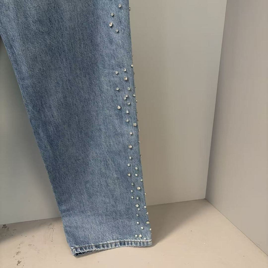 MIXED EMOTION Studded Distressed Double-Tone Jeans