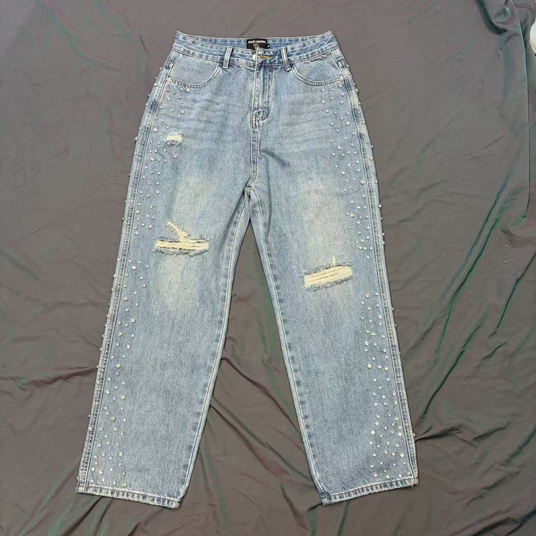 MIXED EMOTION Studded Distressed Double-Tone Jeans