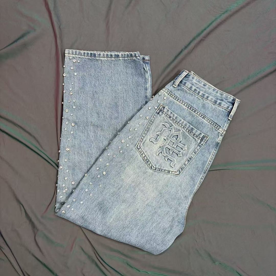 MIXED EMOTION Studded Distressed Double-Tone Jeans