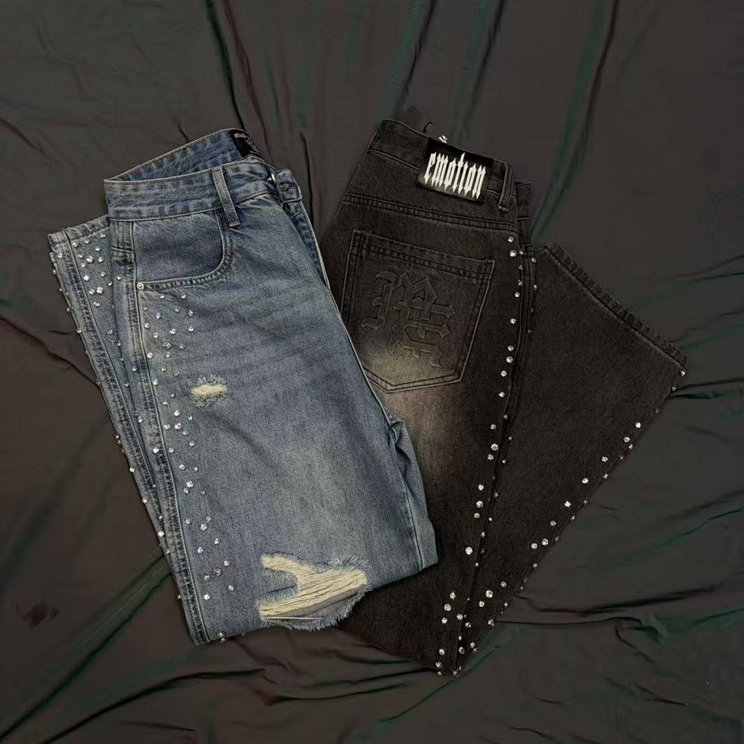 MIXED EMOTION Studded Distressed Double-Tone Jeans