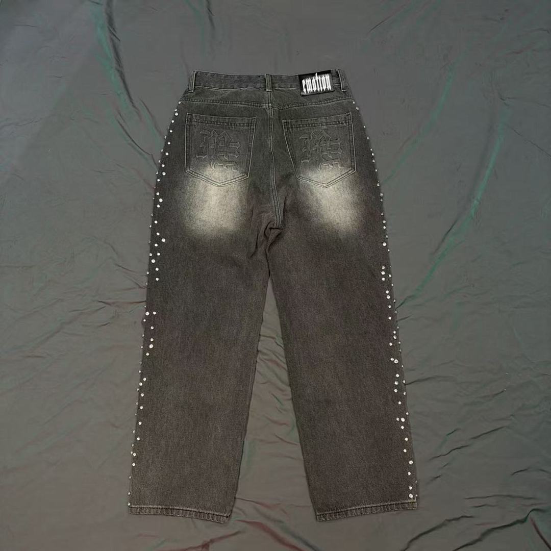 MIXED EMOTION Studded Distressed Double-Tone Jeans