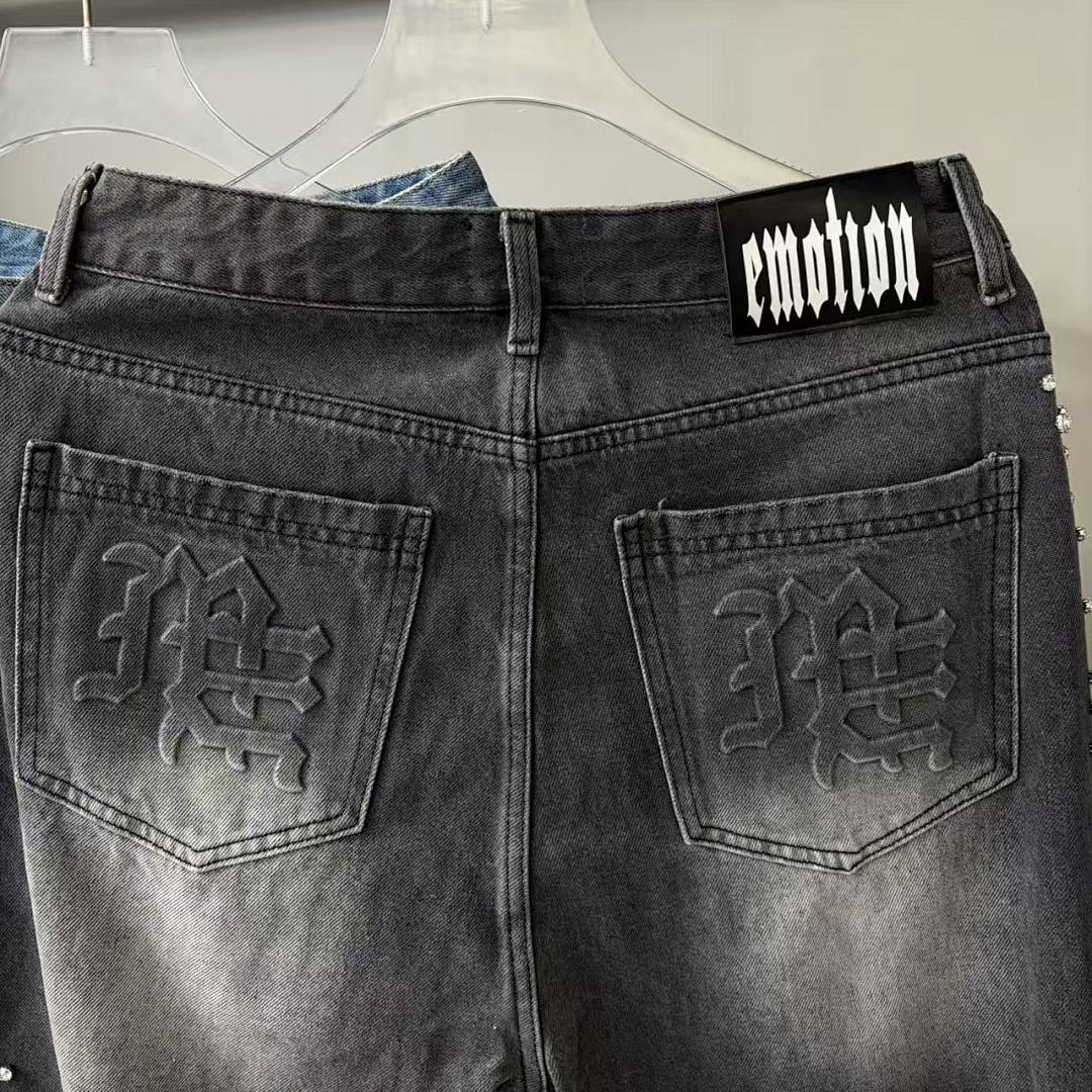 MIXED EMOTION Studded Distressed Double-Tone Jeans