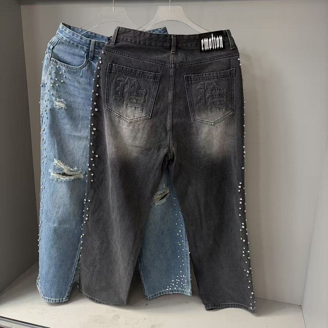 MIXED EMOTION Studded Distressed Double-Tone Jeans