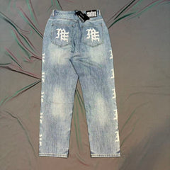 MIXED EMOTION Side Letter Straight-Leg Jeans