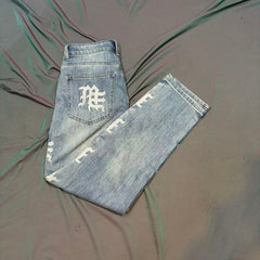 MIXED EMOTION Side Letter Straight-Leg Jeans