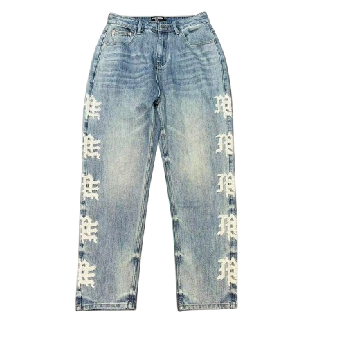 MIXED EMOTION Side Letter Straight-Leg Jeans