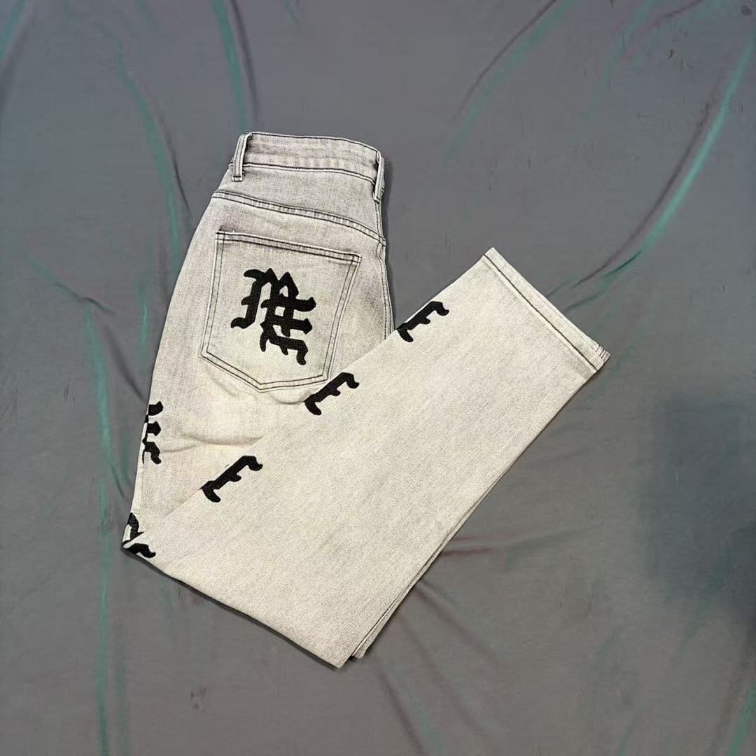 MIXED EMOTION Washed Side Graphic Denim Jeans