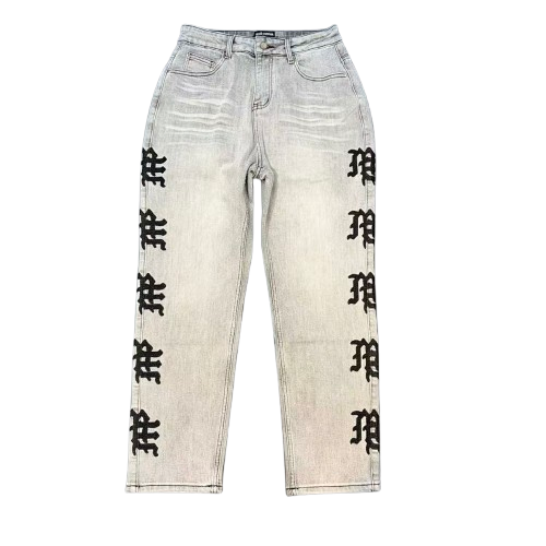 MIXED EMOTION Washed Side Graphic Denim Jeans