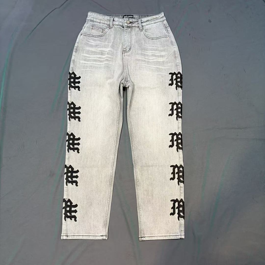 MIXED EMOTION Washed Side Graphic Denim Jeans