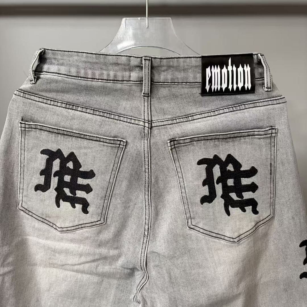 MIXED EMOTION Washed Side Graphic Denim Jeans