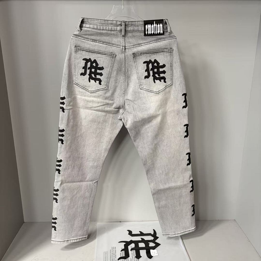 MIXED EMOTION Washed Side Graphic Denim Jeans