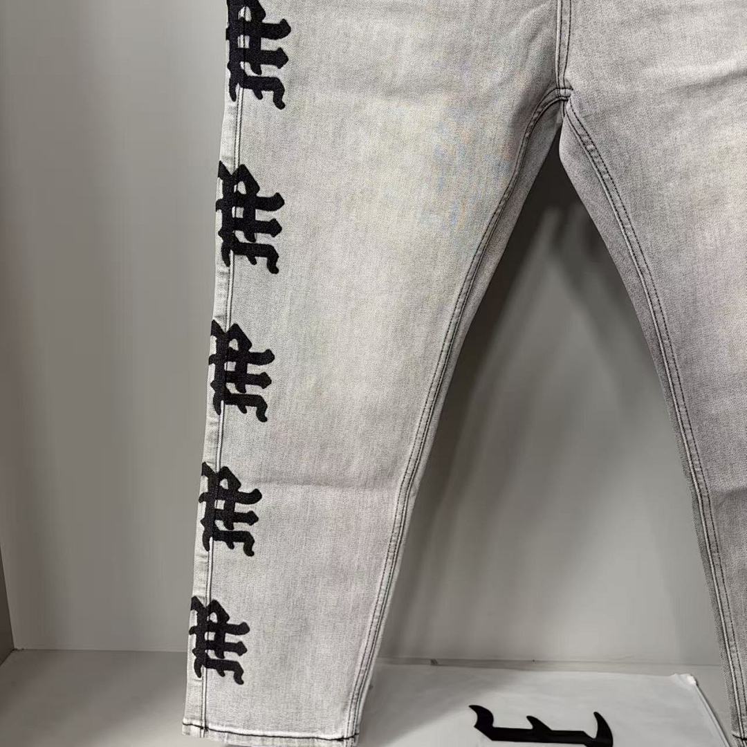 MIXED EMOTION Washed Side Graphic Denim Jeans