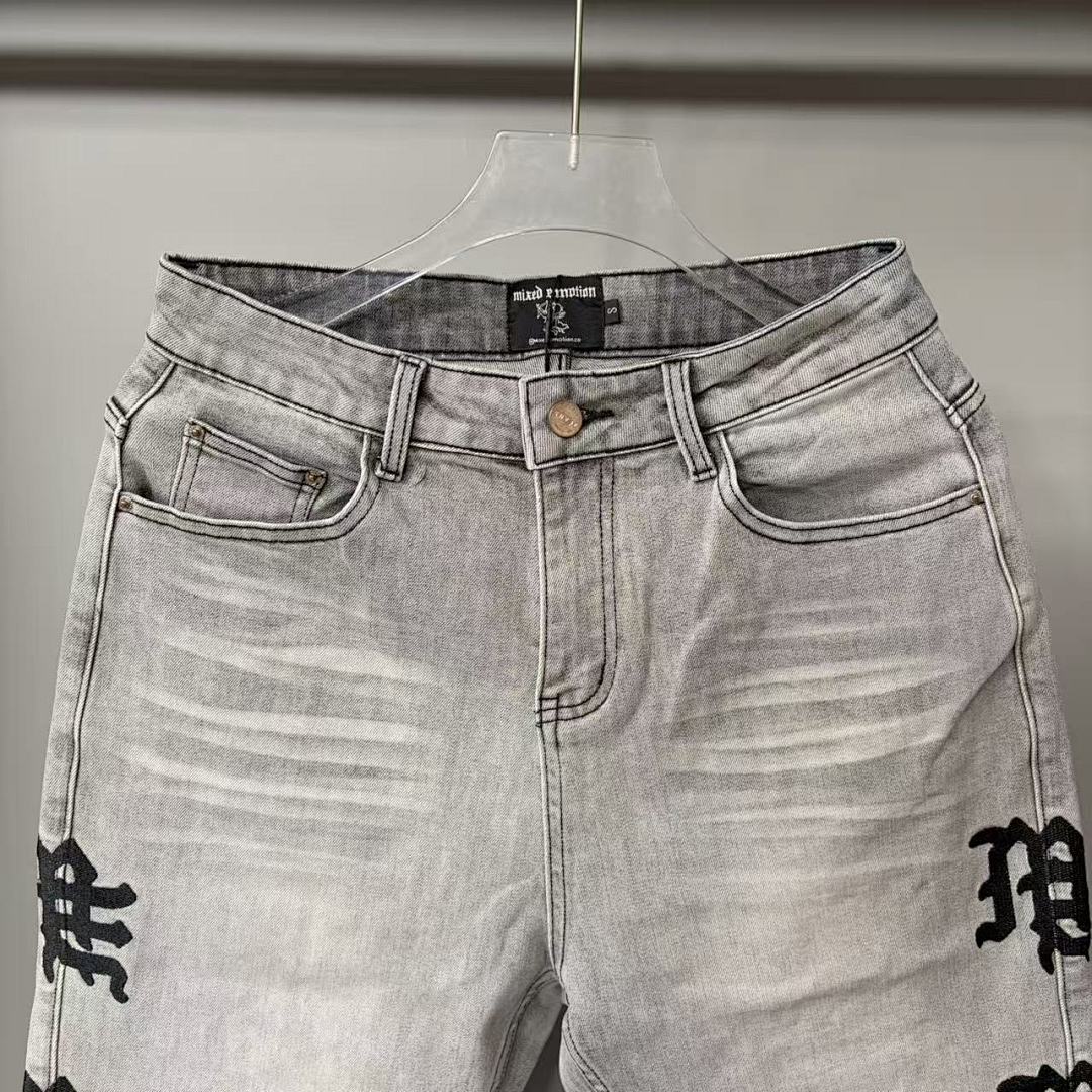 MIXED EMOTION Washed Side Graphic Denim Jeans