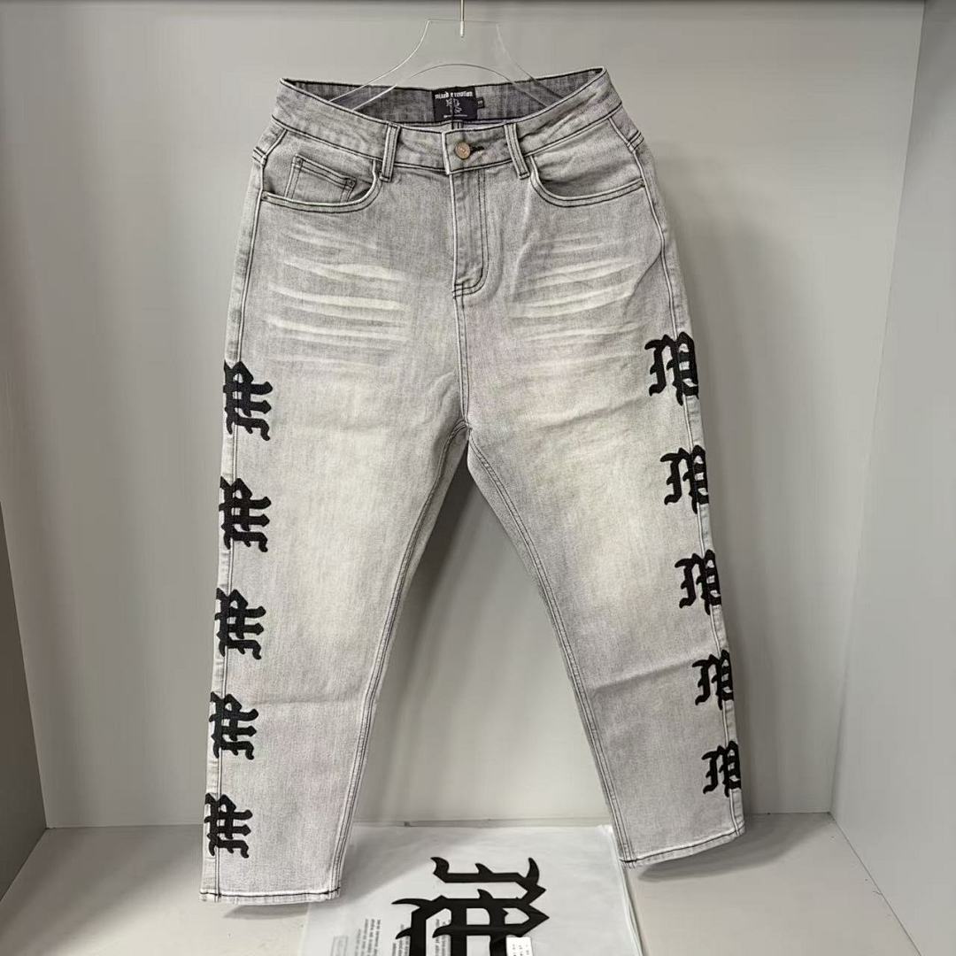 MIXED EMOTION Washed Side Graphic Denim Jeans