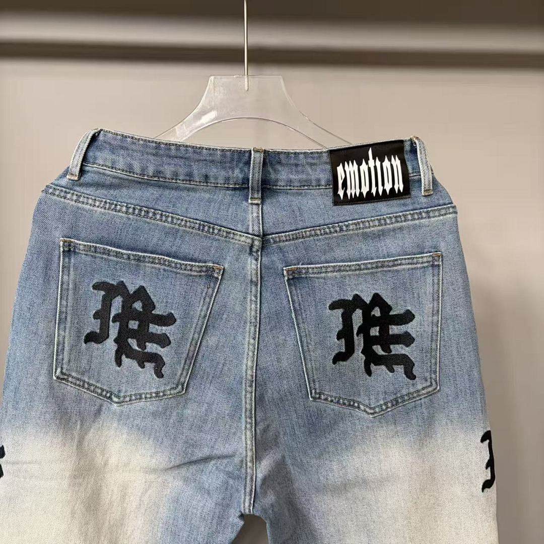 MIXED EMOTION Repeated Letter Side Graphic Jeans