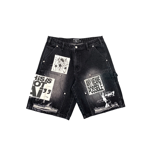 MIXED EMOTION Graphic Poster Print Relaxed Shorts
