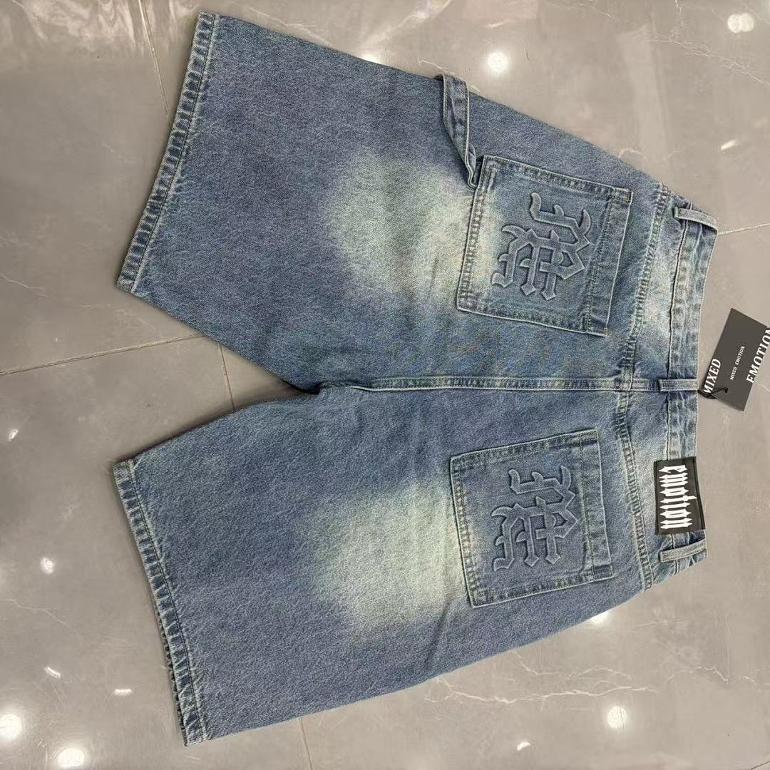 MIXED EMOTION Embroidered Letter Carpenter Denim Shorts